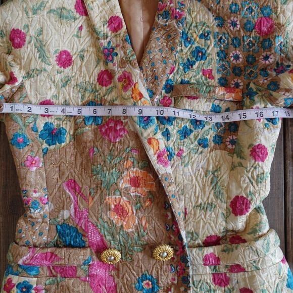 Vintage Valentino Jacket Skirt Suit 8 Silk Jacquard Patchwork Floral Italy Retro - Picture 8 of 15
